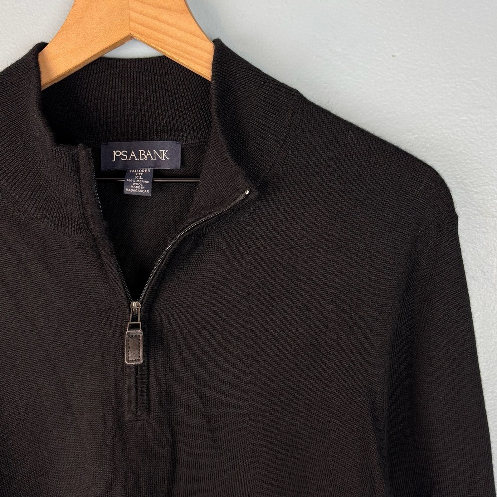 Jos A Bank Mens XL Black Tailored Fit 100% Merino Wool 1/4 Quarter Zip Sweater